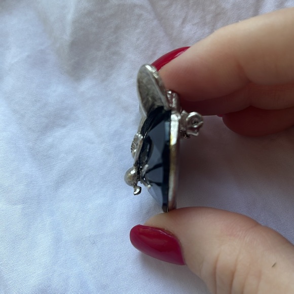 BSK Vintage  Cat Kitten Brooch Blue Glass Cabochon silver tone - Picture 5 of 10